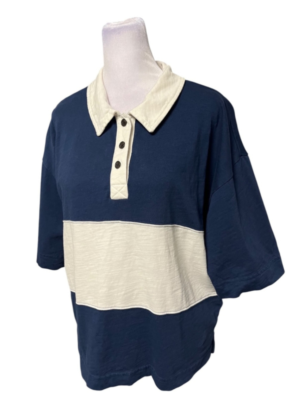 Madewell Blue Oversized Polo Shirt Size Medium - Picture 2 of 5